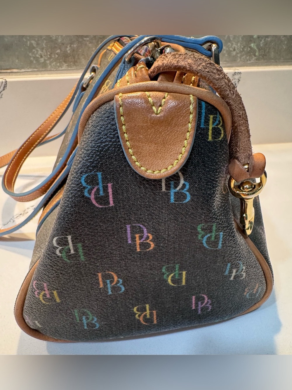 Dooney & Bourke Multicolor DB Monogram Bowler Shoulder Bag Heart Charm - Picture 8 of 15